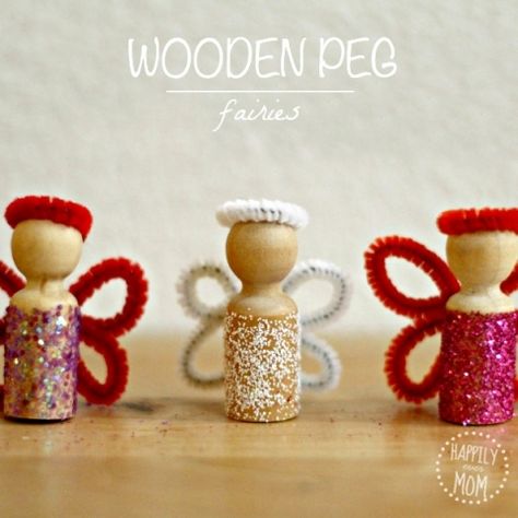 DIY Glitter and Pipe Cleaner Wooden Peg Fairies - Happily Ever Mom Peg Fairies, Pipe Cleaner Fairies, Glitter Fairy, Wooden Peg Dolls, Playful Learning, Pipe Cleaner Crafts, Diy Glitter, Fairy Crafts, Angel Crafts