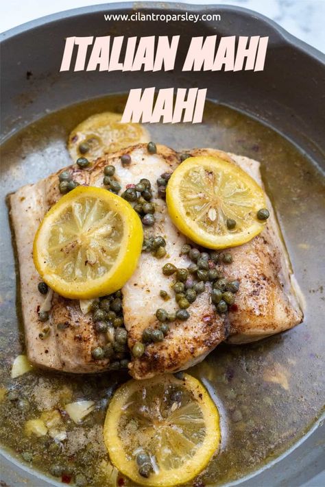 Mahi Mahi White Wine Sauce, Mahi Mahi Picatta Recipe, Low Calorie Mahi Mahi Recipes, Mahi Mahi Pasta, Mahi Mahi Picatta, Mahi Mahi Lemon Caper Sauce, Lemon Caper Mahi Mahi, Mahi Pasta, Mahi Recipes