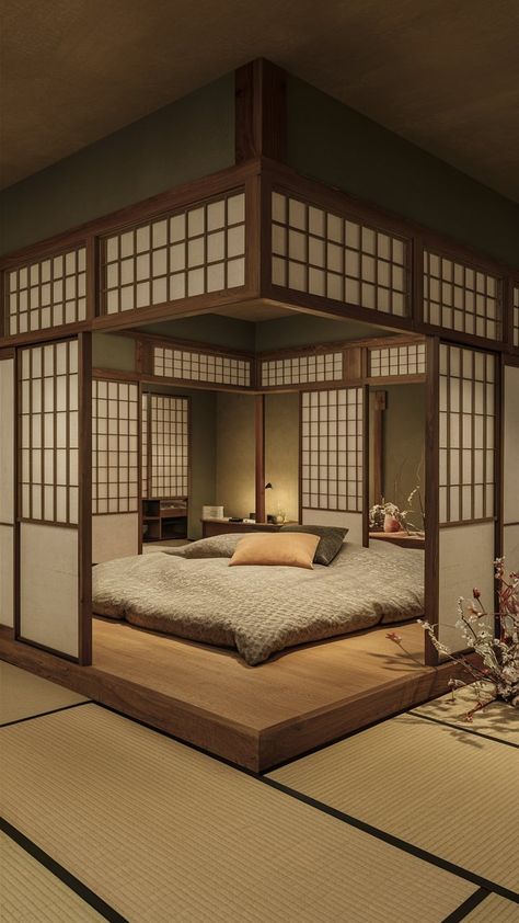 Stylish Japanese-Style Bedroom Ideas for Modern Homes Japanese Aesthetic Bedroom, Traditional Japanese Bedroom, Japanese Traditional House, Bedroom Japanese Style, Japanese House Interior, Asian Style Bedrooms, House Fever, Japanese Style Bedroom, Traditional Japanese Home