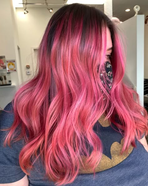 Blonde Hair Pink Balayage, Punk Balayage, Bright Pink Balayage, Medium Length Pink Hair, Pink Bayalage Hair, Pink Hair Brunette, Pink Balayage Brunette, Quirky Hair, Pink Balayage