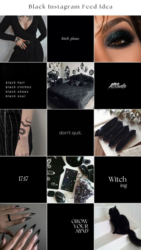 Witchy Instagram Aesthetic, Dark Themed Instagram Feed, Vampire Aesthetic Instagram Feed, Black On Black Aesthetic, Goth Aesthetic Instagram Feed, Black Instagram Feed Ideas, Esthetics Instagram Feed, Witch Instagram Feed, Alternative Instagram Feed