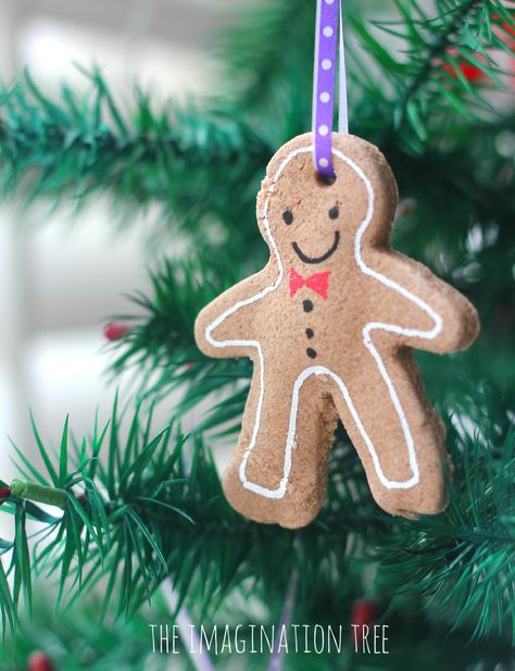 Gingerbread clay ornament recipe Gingerbread Clay, Cinnamon Applesauce Ornaments, Cinnamon Ornaments, Imagination Tree, Wooden Christmas Tree Decorations, Salt Dough Ornaments, Ornament Cookies, Food Ornaments, Gingerbread Ornaments