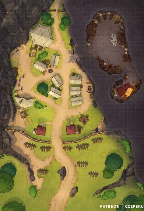 Bandit Camp Battlemap, Dnd Bandit Camp, Dnd Tokens Roll20, Camp Battlemap, Fantasy City Map, Dnd World Map, Fantasy Town, Scale Map, Online Campaign