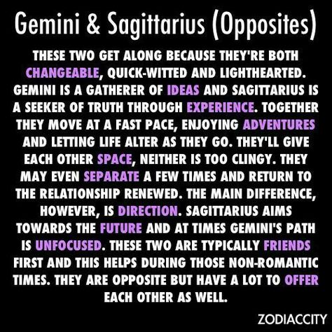 Similarities between Gemini and Sagittarius (opposite signs in astrology) Sagittarius Gemini Compatibility, Gemini Relationship, Sagittarius Compatibility, Gemini Compatibility, Zodiac Characteristics, Horoscope Relationships, Gemini Traits, Gemini And Sagittarius, Sagittarius Quotes