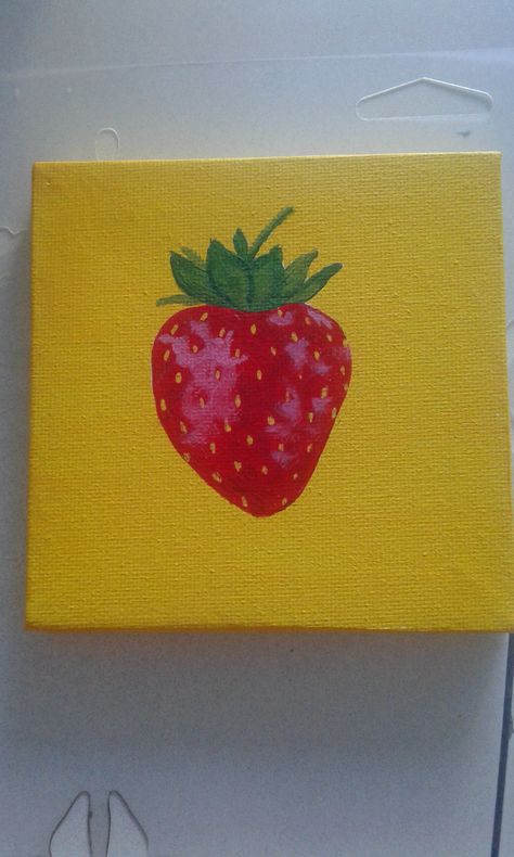 Strawberry Canvas Painting Easy, Strawberry Painting Acrylic Easy, Canvas Painting Ideas Fruit, Painting Ideas On Canvas Strawberry, Simple Strawberry Painting, Strawberry Painting Easy, Easy Fruit Painting, Fruit Painting Easy, Strawberry Acrylic Painting