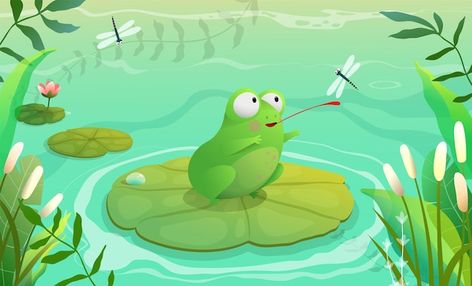 Swamp Frog, Scenery For Kids, Pond Animals, Frog Illustration, Packaging Template Design, Small Pond, Packaging Template, Kids Background, Kids Vector