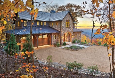 Mountain Home NC Platt Architects Mountain Home Exterior, Summer Porch Decor, Summer Porch, Mountain Homes, Mountain Home, Mountain House, Stone House, Porch Decor, Home Construction