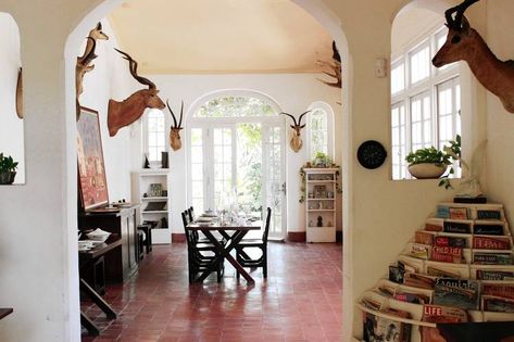 Evidence of he-man hunting overlooks a charming magazine rack Cuban House, Ernest Hemingway House, Cuba Vacation, Hemingway House, Vinales, Cuba Travel, Havana Cuba, Ernest Hemingway, Island Home