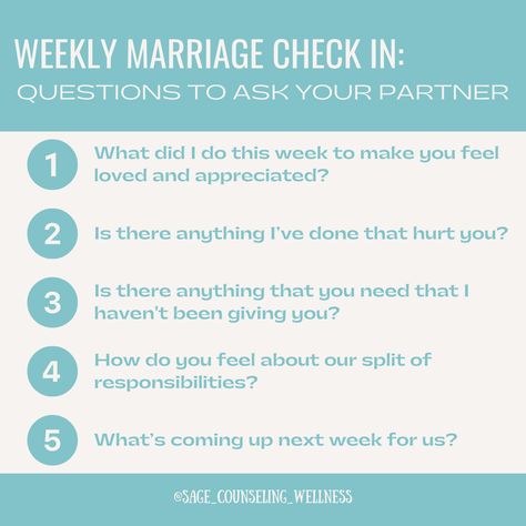 Weekly marriage check-in! Asking yourself these questions can help strengthen your marriage😊🌸 Send to someone who would appreciate this post. 

#marriagegoals#marriagequotes#healthyrelationships#relationshiphelp#marriagequotes#marriagelife#loveadvice#relationships101#couplescounseling#premaritalcounseling Check In Questions, Premarital Counseling Questions, Communicate Your Needs, Marriage Meeting, Couples Therapy Worksheets, Strengthen Your Marriage, Therapy Questions, Love Is A Verb, Premarital Counseling