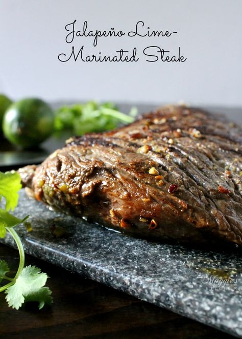 Jalapeño Lime-Marinated Steak is juicy and full of delicious flavors. One bite and it will send you back to grilling on warm summer days. Jalapeno Steak, Sausage Lasagna Soup, Grilled T Bone Steak, Lime Steak, Mexican Food Recipes Beef, Good Steak Recipes, Mexican Beef, Pumpkin Waffles, Slow Cooker Beef Stew