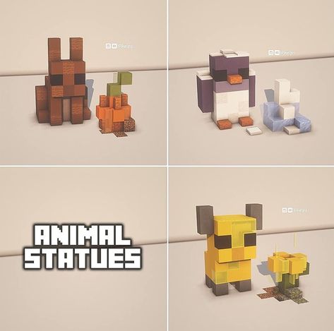 Cute Statues Minecraft, Minecraft Cat Building, Minecraft Cute Animal Builds, Minecraft Seahorse, Minecraft Animal House Ideas, Minecraft Statues Small Easy, Animal Statue Minecraft, Minecraft Building Ideas Animal, Minecraft Cute Statues