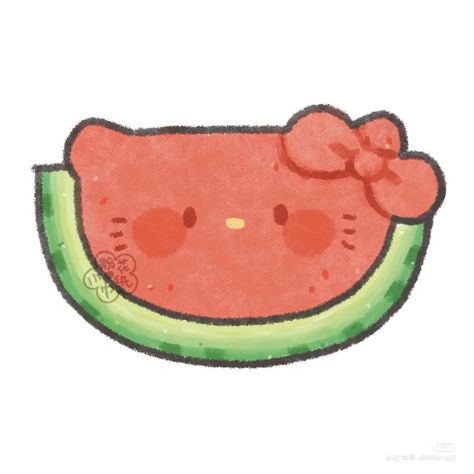 Aesthetic Watermelon Drawing, Watermelon Drawing Aesthetic, Watermelons Drawing, How To Draw A Watermelon, Sanrio Food Drawing, Watermelon Art Illustrations, Easy Watermelon Drawing, Sandia Aesthetic, Watermelon Slice Drawing