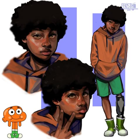 Darwin Watterson, Amazing Gumball, Cartoon Characters As Humans, World Of Gumball, Black Cartoon, Arte Inspo, Poses References, The Amazing World Of Gumball, 판타지 아트