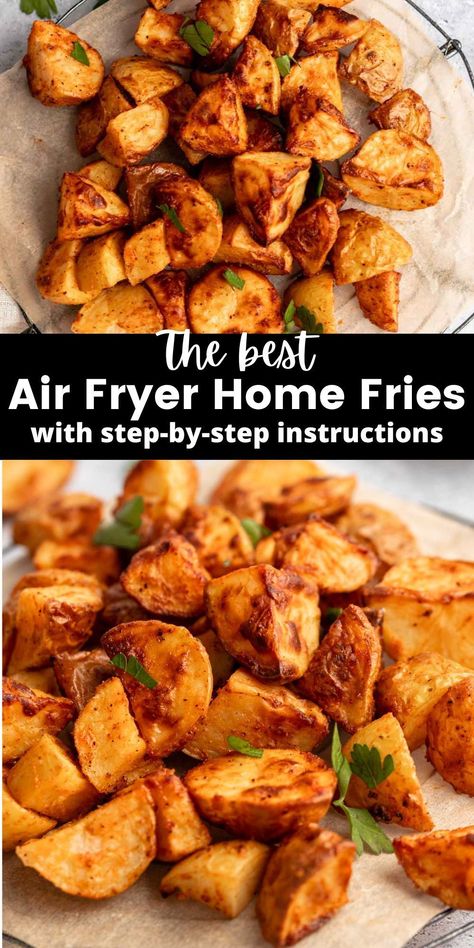 Air Fryer Diced Potatoes, Air Fryer Home Fries, Air Fryer Potatoes, Quick Side Dishes, Home Fries, Potato Sides, Diced Potatoes, Potato Side Dishes, Fried Potatoes