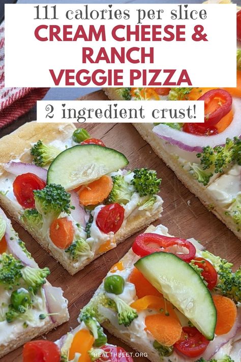 Delicious and served cold, this 2 ingredient crust pizza has ranch and cream cheese as a spread, plus loads of veggies Cream Cheese Pizza, Cold Veggie Pizza, Health Beet, Low Calorie Vegetables, Healthy Low Calorie Meals, New Pizza, Fresh Recipes, Veggie Pizza, Calorie Recipes