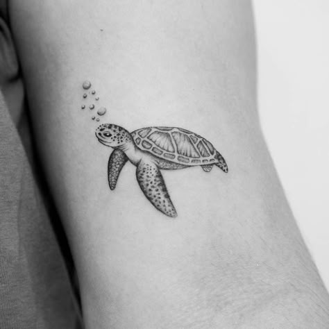 Small Sea Turtle Tattoos For Women, Hawaiian Sea Turtle Tattoo, Small Sea Turtle Tattoo, Cute Turtle Tattoo, Small Turtle Tattoo, Nature Tattoo Ideas, Tattoos Masculinas, Beachy Tattoos, Turtle Tattoos