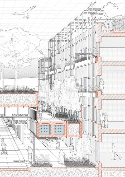 Section Drawing Architecture, Terminal Bus, Architecture Portfolio Layout, Architecture Portfolio Design, Conceptual Architecture, Architecture Concept Diagram, Architecture Design Drawing, Architecture Collage, Architecture Graphics