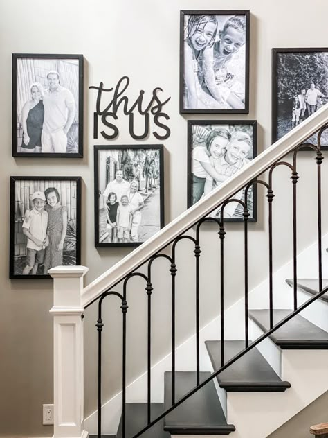 entryway stairwell addition - Re-Fabbed Stairwell Pictures, Decorating Stairway Walls, Family Photo Gallery Wall, Stair Wall Decor, Stairway Walls, Staircase Wall Decor, Stairway Decorating, Picture Gallery Wall, Stair Wall