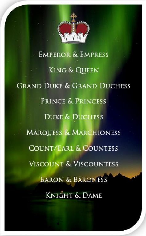 Royal and Noble Ranks - Use this image with your children to clarify the differences between the ranks. Introduce the topic of most typical government forms now and in the past. Let your students find out which modern countries are monarchies, who their monarchs and nobility are, compare monarchies today and in the past. #royal #noble #ranks #monarchy #government Nobility Ranks, Gentleman Behavior, Class Friends, Noble Ranks, Plot Outline, Story Planning, Story Writing Prompts, Writer Tips, Writing Fantasy