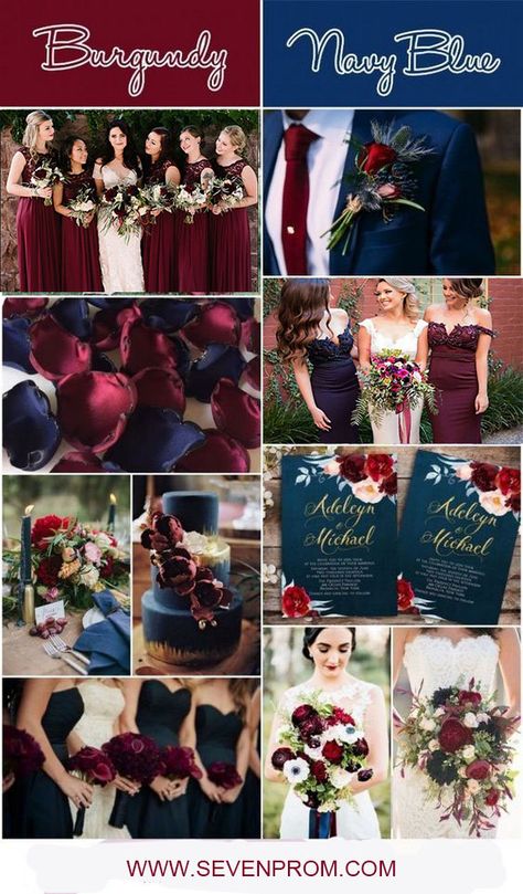 Red And Blue Wedding, Blue Wedding Colors, Navy And Burgundy Wedding, Winter Wedding Color Palette, Baju Kahwin, Navy Wedding Flowers, Wedding Color Combinations, Rustic Wedding Decorations, Wedding Color Combos