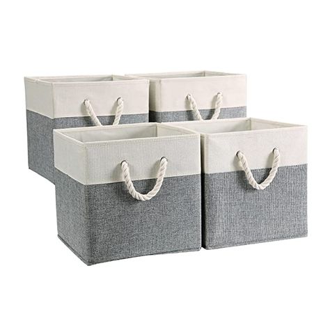 AmazonSmile: Onlycube Foldable Fabric Storage Bins 13x13x13 inch for Cube Organizer with Cotton Rope Handles, Collapsible Basket Box Organizer for Shelves and Closet, Black/Grey, 4Pack : Everything Else Cube Storage Baskets, Cubby Bins, Grey Nursery Decor, Fabric Storage Cubes, Cube Storage Unit, Baskets For Shelves, Cube Storage Bins, Fabric Storage Baskets, Collapsible Storage Bins