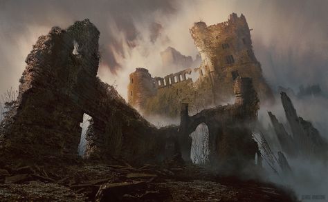 ArtStation - Ruined Castle, George Johnstone Best Adventure Books, Ruined Castle, Castle Rooms, Fantasy City Map, Sci Fi Architecture, Abandoned City, Church Inspiration, Dark Castle, Gothic Castle