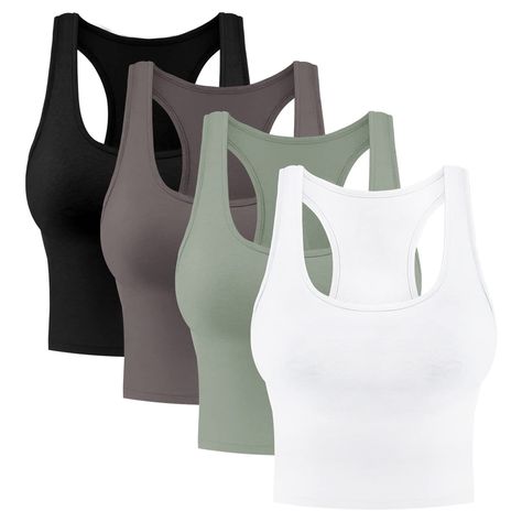 PRICES MAY VARY. 95% Cotton, 5% Spandex Pull On closure Hand Wash Only Various Colors: Package comes with 4 pieces cotton basic crop tops in several colors - Black,White,Olive,Coffee,enough to match your different outfit,fashion and slim fit Soft Material: Women crop tops made quality cotton & spandex,super soft,breathable and lightweight,the sleeveless racerback sports tops with good stretchy to keep your shape and cool,all day comfortable to wear Match High-waist Design: Recerback sleeveless t Basic Crop Tops, Black And White Coffee, Sports Workout, Sports Crop Tops, Sports Tops, Grey Crop Top, Cotton Crop Top, Blue Crop Tops, Sport Dress