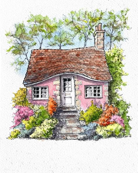 Jeff Carter | The house on the hill getting painted. #watercolor #watercolour #painting #sketchandpaint #drawandpaint #paintingdemo #demopainting… | Instagram Watercolor Of House, Cottage Illustration Fairytale, Watercolour House Painting, Watercolor Building, Watercolour House, Jeff Carter, Watercolor Cottage, Cottage Illustration, Watercolor Houses