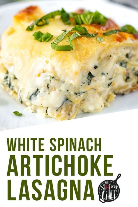 White Spinach Artichoke Lasagna, Spinach Artichoke Lasagna, Lasagna Spinach, Artichoke Lasagna, Veggie Lasagna Recipe, Delicious Lasagna, White Lasagna, Veggie Lasagna, Vegetable Lasagna