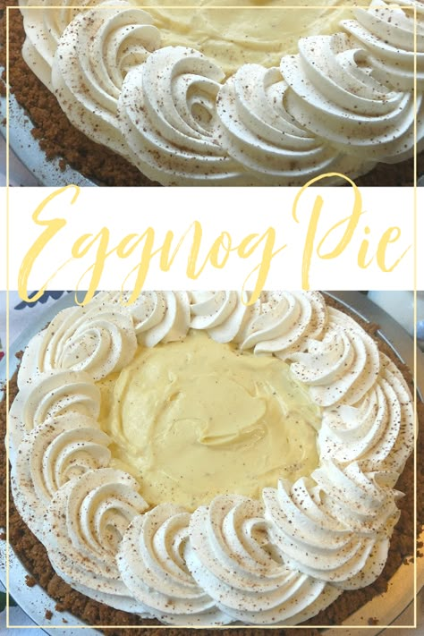 Eggnog Cream Pie Recipe, Creamy Eggnog Pie, Egg Nog Cream Pie, Egg Nog Pie Recipe, Eggnog Cream Pie, Eggnog Treats, Winter Pies, Eggnog Desserts, Lemon Fudge