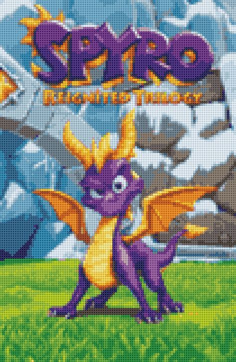 Spyro Spyro Crochet Pattern, Spyro Pixel Art, Crochet Spyro Blanket, Spyro Cross Stitch, Spyro The Dragon Crochet Pattern Free, Dragonite Cross Stitch, Melt Beads, Modele Pixel Art, Graph Patterns