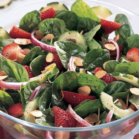 9 Salads Made for Summer - Pampered Chef Blog Wilted Spinach Salad, Bacon Vinaigrette, Salad With Strawberries, Strawberry Spinach Salad, Chef Salad, Wilted Spinach, Strawberry Spinach, Pampered Chef Recipes, Spinach Strawberry Salad