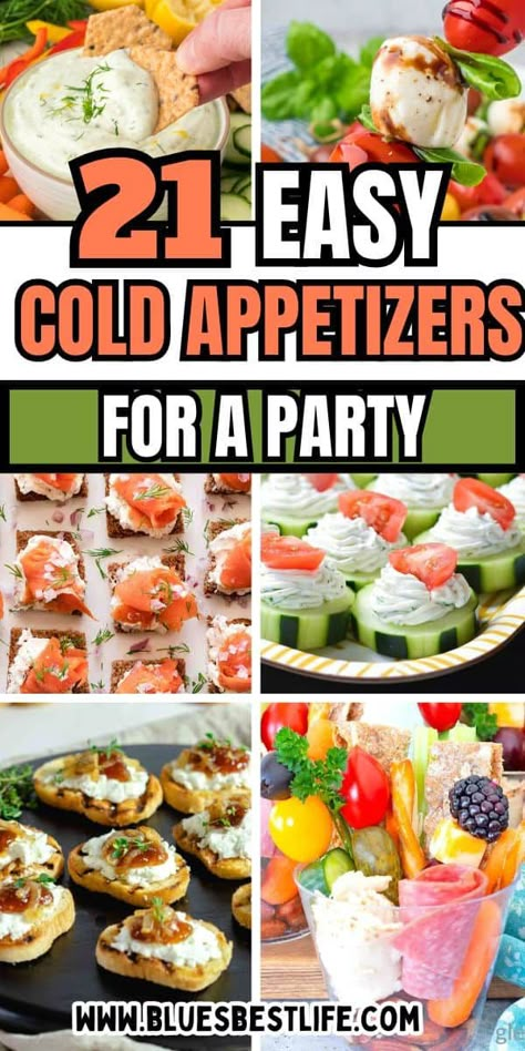 This collection of 21 cold appetizers are easy to make and can be made ahead for a party.  These appetizers are perfect for a crowd.  Choose from skewers, dips, and other finger food for a delicious spread your guests will love.  These cold appetizer recipes are perfect for any holiday. Easy Cold Appetizers, Cold Appetizer Recipes, Potluck Food, Cold Appetizer, Appetizers For A Party, Fresh Herb Recipes, Catering Food Displays, Appetizer Sandwiches, Summer Dinner Recipes