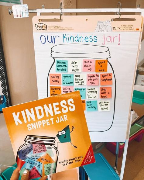 Books To Read Preschoolers, Abc Of Kindness, Kindness Chart For Kids, Class Kindness Activities, Prek Sel Activities, Kindness Jar Ideas, Week Of Kindness Ideas Starbucks, Classroom Kindness Activities, A Spot Of Kindness Activities