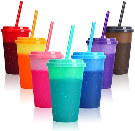 Plastic Cup With Straw, Color Changing Cups, Reusable Plastic Cups, Classroom Christmas, Smoothie Cup, Cup Cup, Drinking Party, Reusable Tumbler, Reusable Cups