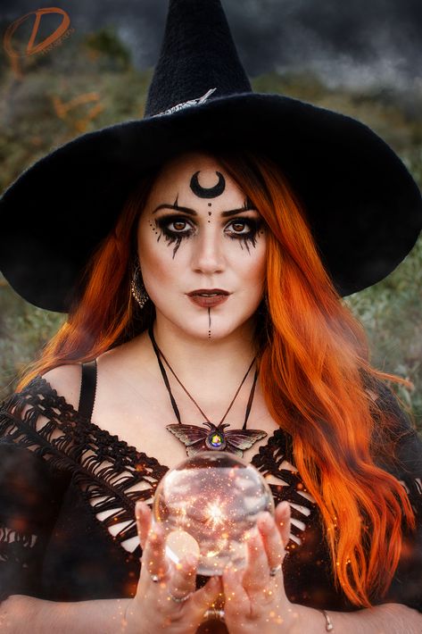 Pagan Witch Makeup Halloween, Red Hair Witch Costume, Pagan Makeup Witch Simple, Witch Hairstyles Halloween With Hat, Wizard Makeup Female, Autumn Witch Makeup, Pagan Makeup Witch, Pagan Witch Makeup, Dark Witch Makeup Halloween