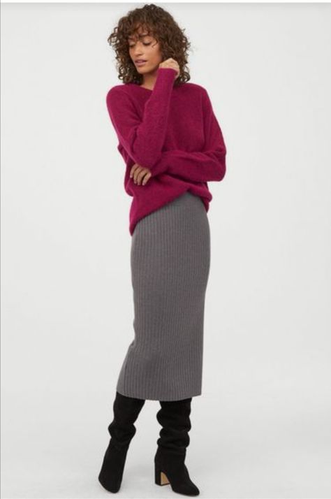 Midi Pencil Skirt Outfit, Midi Skirt Outfit Winter, Pencil Skirt Fall, Skirt Outfit Winter, Pencil Skirt Outfit, Knit Skirt Outfit, Cashmere Skirt, Rok Outfit, H&m Fashion