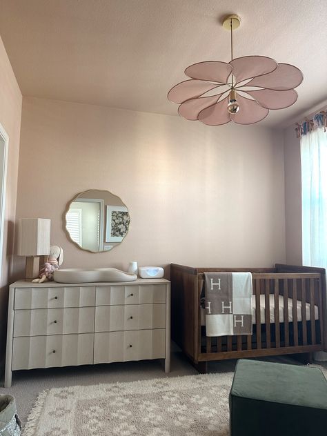 Beige Mom Nursery, Nursery Aesthetic Girl, Dark Pink Nursery Walls, Pink Ceiling Nursery, Limewash Baby Nursery, Pink Limewash Wall Nursery, Modern Pink Nursery, Neutral Girl Nursery Ideas, Limewash Nursery Wall