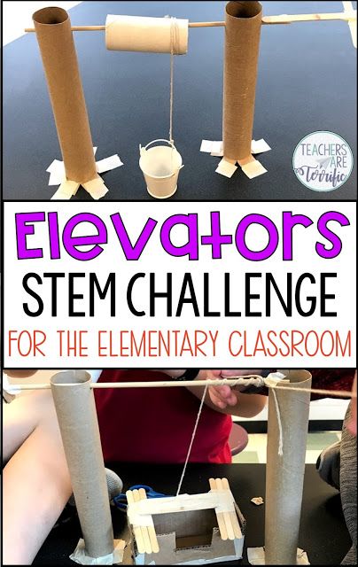 STEM Challenge- build an elevator that will lift an object by using a cranking device. Perfect for upper elementary students. Students must build a platform and a crank that will work to lift a load. #teachersareterrific Stem Club, Elementary Stem Activities, Easy Stem, Summer Stem, Steam Challenges, Steam Ideas, Stem Classes, Stem Elementary, Stem Lab