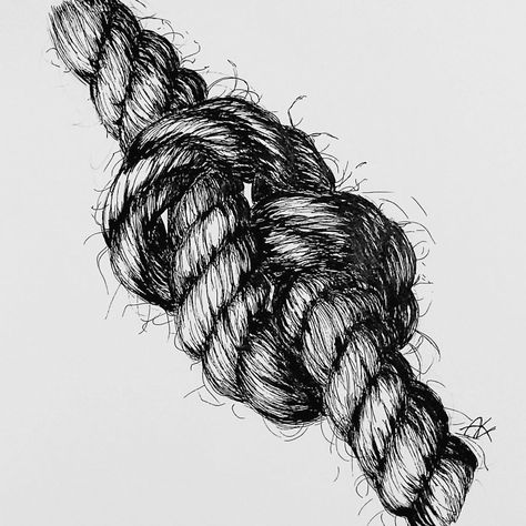 Simulated Texture Drawing, Rope Texture Drawing, Ropes Drawings, Rope Drawing Pencil Art, Rope Knot Drawing, Fineliner Art Simple, Rope Painting, Simulated Texture, Rope Tattoo