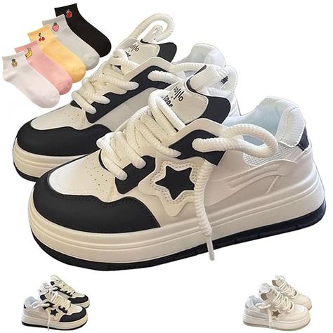 Shoes With Stars Sneakers, Black Cute Shoes, Pochacco Shoes, Cute Spring Shoes, Star Shoes Aesthetic, Shoes For Baggy Jeans, Y2k Shoes Aesthetic, Must Buy Amazon Products, Aesthic Shoes