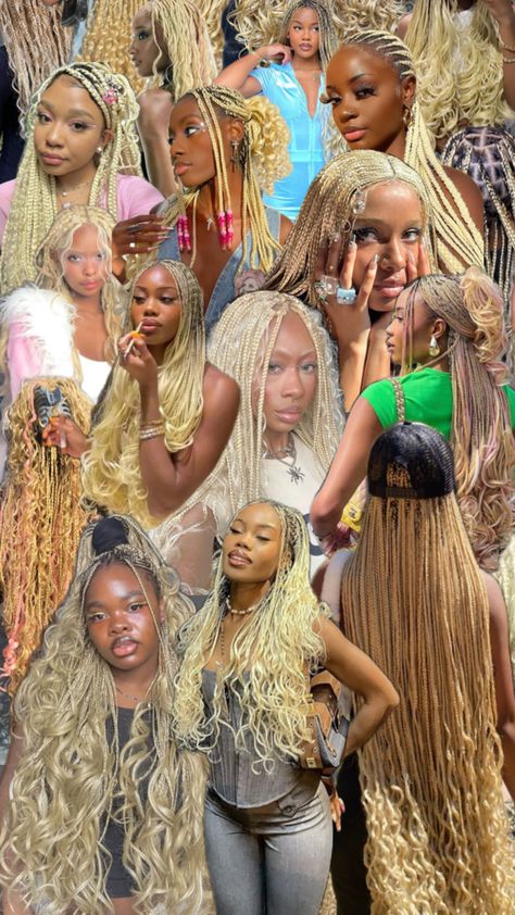 Blonde braids and French curls French Curls, Curl Braids, Cute Box Braids, Blonde Box Braids, French Curl, Blonde Braids, Braided Cornrow Hairstyles, Blonde Curls, Hair Therapy