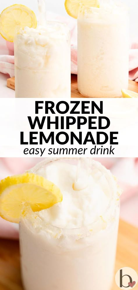 Frozen whipped lemonade is an easy drink recipe for summer! Vibrant lemonade mixed with coconut milk is tasty and refreshing! Lemonade With Coconut Milk, Whipped Lemonade, Frozen Mixed Drinks, Lemon Sweets, Freezer Smoothies, Smoothie Flavors, Lemonade Drink, Recipe For Summer, Sweet Easy