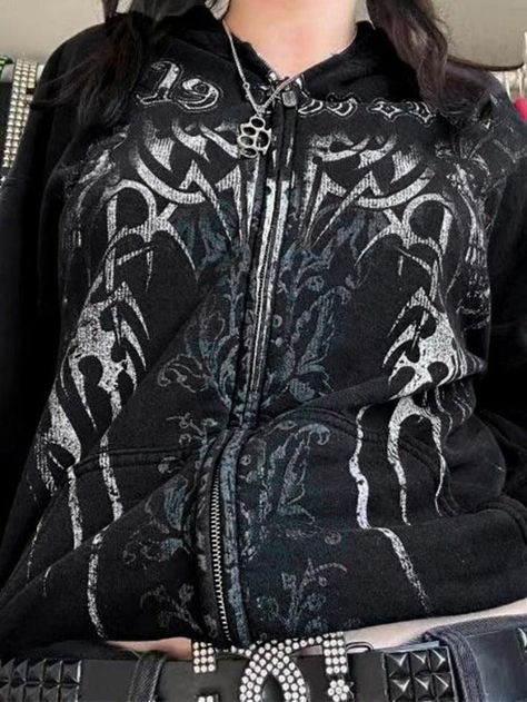 2023 Buy Gothic Print Zip Up Oversized Hoodie under US$39 in Hoodies Online Store. Free Shipping with US$69+. Check reviews and buy it today. Style: Casual/Street/Vintage/Hip Pop/Punk/Gothic Fabric Content: Polyester Fit Type: Loose Fit Neckline: Hooded Sleeve Length: Long Sleeve #vintage #vintagestyle #blackfriday #christmas #halloween #halloweenaesthetic #fall #fallfashion #winter #streetstyle #outfits #ootd #trendyoutfits #fashionista #casualoutfits #oversized #longsleeve Goth Jacket, Goth Hoodie, Y2k Sweatshirt, Aesthetic Streetwear, Emo Goth, Print Coat, Cropped Sweatshirt, Fashion Graphic, Streetwear Y2k