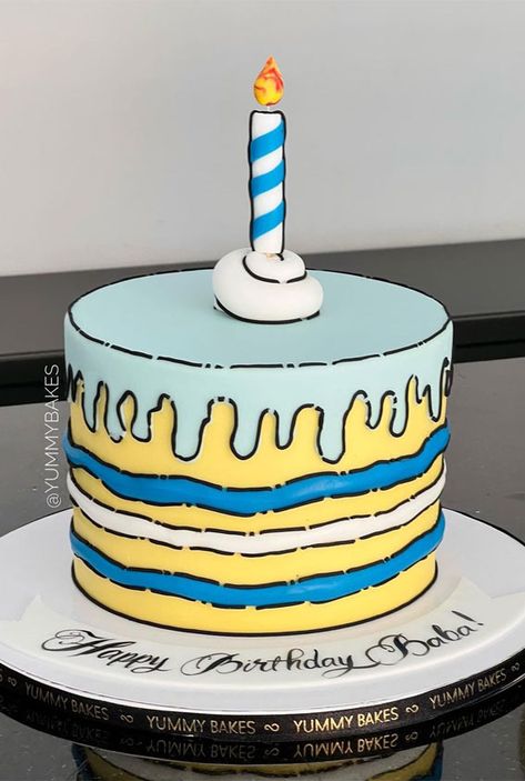 8. Blue and Yellow Cake Have a birthday party coming up? A birthday party won’t be complete without a birthday cake.  Everyone loves to... Cartoon Cake Ideas, Blue And Yellow Cake, Comic Book Cake, Birthday Cake Cartoon, Cake Cartoon, Cartoon Ideas, Aesthetic Cake, Cake Simple, Book Cake