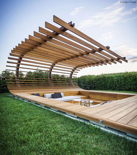 Adirondack Furniture, Outdoor Wood Furniture, Outdoor Patio Chairs, Pergola Kits, Garden Pictures, Pergola Plans, Outdoor Furniture Cushions, Deck Decorating, Diy Patio Furniture