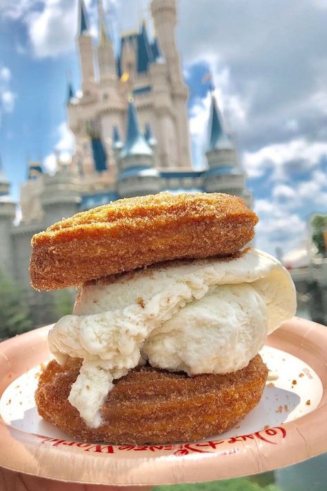 Magic Kingdom Is Officially Selling Churro Ice Cream Sandwiches, and What Took So Long? Disney Churros, Best Disney World Food, Churro Ice Cream Sandwich, Churro Ice Cream, Disneyland Snacks, Flamingo Balloons, Disney Foods, Disney Desserts, Disney Eats