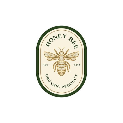 Vintage retro honey bee label logo desig... | Premium Vector #Freepik #vector Honey Label Design Creative, Honey Brand Logo, Bee Hive Logo, Honey Logo Ideas, Honey Typography, Honey Logo Design, Honey Display, Honey Bee Labels, Honey Branding