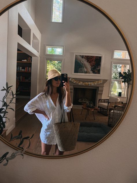 Natalie Borton, September Outfits, Oversized Linen Shirt, Straw Bucket Hat, Gatsby Themed Party, Packable Hat, Belted Sweater, Jeans With Heels, Build A Wardrobe