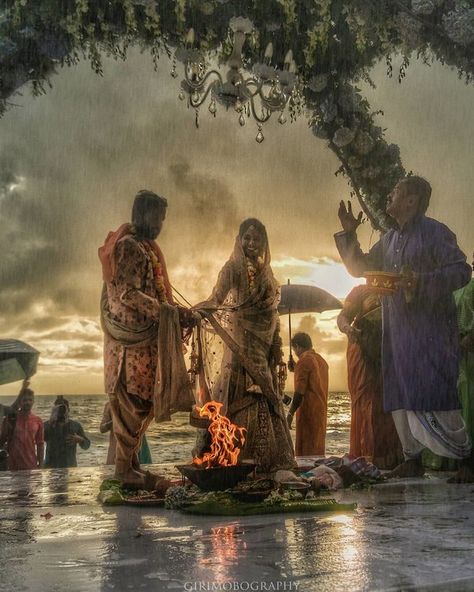 This Beachside Monsoon Wedding saw a Couple Taking Saat Pheras in the Rain | WeddingBazaar Funny Couple Poses, Beach Wedding Planning, Monsoon Wedding, Rain Wedding, Haldi Ceremony, Indian Photography, Christian Wedding, Groom Outfit, Prewedding Photography